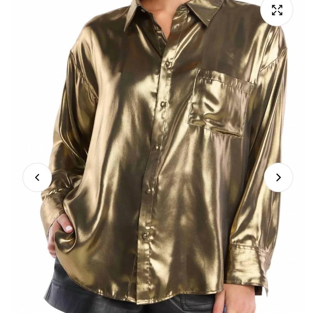 ALLISON - Shiny Gold Button-Up Shirt SMALL NWT
